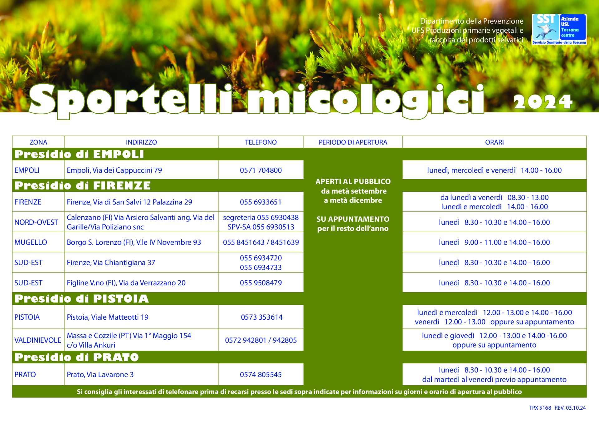 Foto Asl Toscana centro Locandina Sportelli Micologici